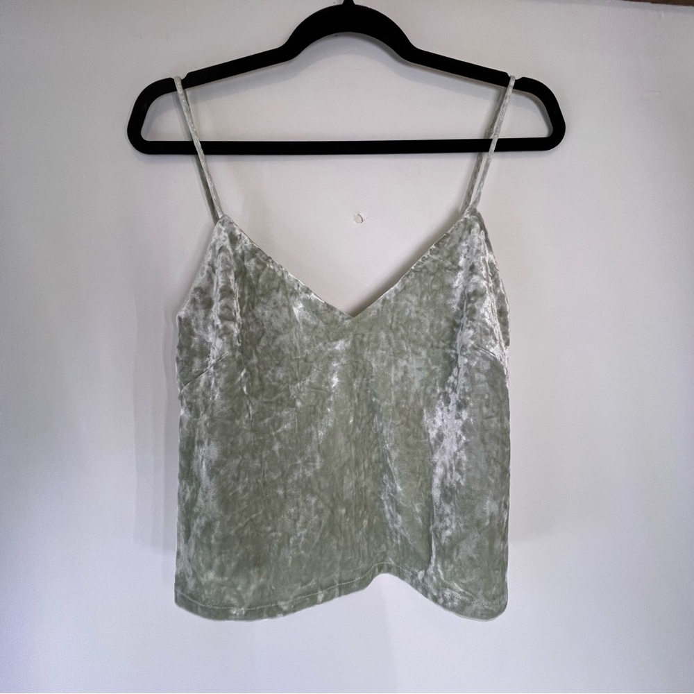 H&M Crushed Velvet Spaghetti Strap Tank Top Light Green Size 2 Grunge Fairycore